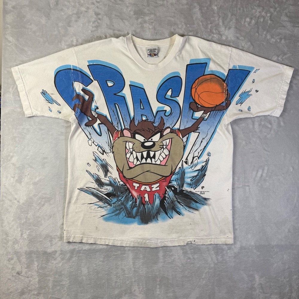 Vintage 1995 Single Stitch‎ Looney Tunes Crash Taz Basketball T-Shirt Size XL